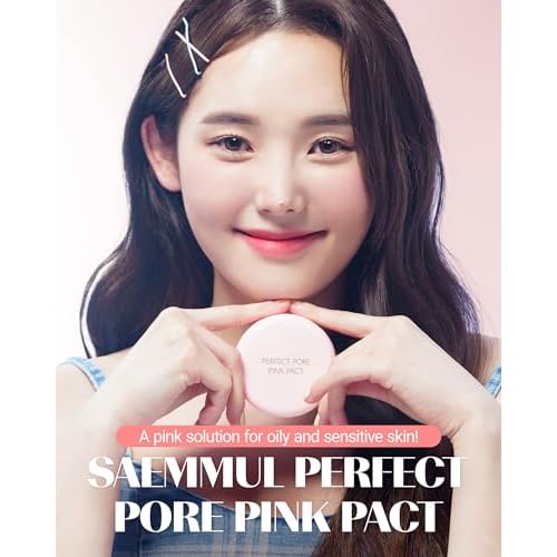 THESAEM Saemmul Perfect Pore Pink Pact - Sebum Control Face Powder with 15% Calamine for Oily Sensitive Skin - Oil Control Moisture System Compact - Korean Makeup Pressed Powder, 0.37 oz. 2 Pack