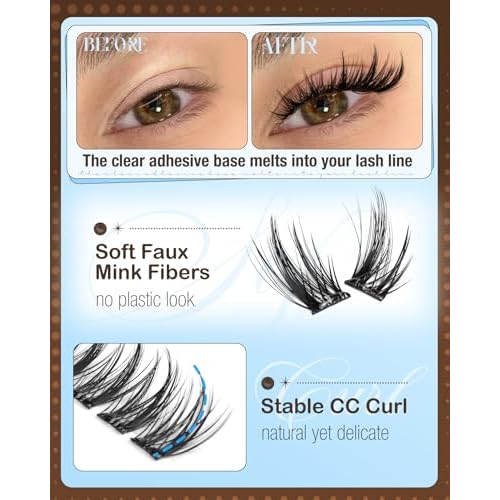 Pre-Glued Lash Clusters Self Adhesive Lashes Cat Eye Fluffy Eyelash Clusters Pre-Mapped Fairy Individual Lashes CC-Curly Wispy Cluster Eyelash Extensions Anime Spiky Cluster Lashes Press on Lashes