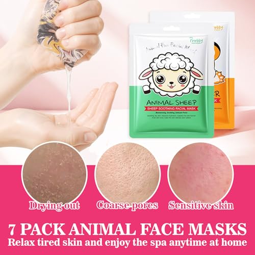 7PCS Kids Face Mask Set Spa Party Facial Mask for Kids, Moisturizing Animal Facial Skincare Set, Birthday Christmas Gifts for Teen Girls-Set B