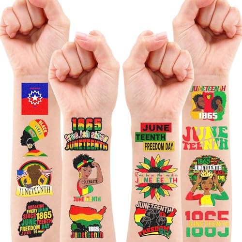 96 PCS Juneteenth Temporary Tattoos ? African American Party Decorations, Black History Month Supplies, Afro American Stickers for Kids Adults Party Favors Gifts Decor