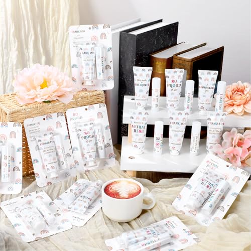 Loopeer 24 Set/ 48 Pcs Teacher Appreciation Gift Bulk Boho Rainbow Lip Balm Hand Cream Lotion Set Small Thank You Gifts Party Favors for Women Employee Coworker Staff Galentine's Day