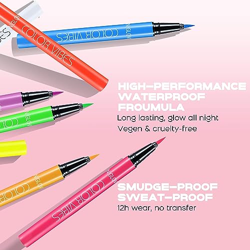 Neon Liquid Eyeliner Pen, Waterproof Smudge-proof Pigmented Eye Liner, Glow Brightly Under UV Lights, Colorful Eye Makeup For Rave Party Music Festival, Neon Green