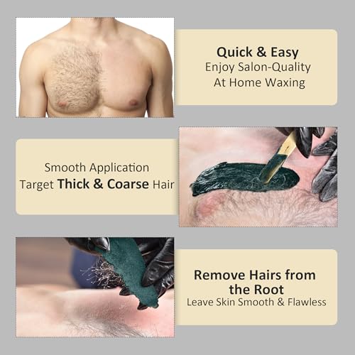 Maxpearl Waxing Kit for Men with Silicone Liner, 7 Packs of Hard Wax Beads (1.53LB total) & Wax Accessories for Coarse Male Body Hair - Nose, Eyebrows, Face, Mustache, Underarms, Back, Chest, Legs
