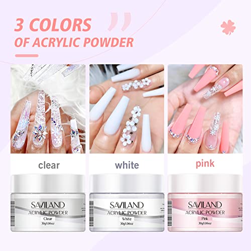 SAVILAND Acrylic Nail Kit: Big Capacity Acrylic Liquid 120ml and 30g Clear Pink White Powder Set with 5 Sizes Brushes for Beginner Nail Kit for Full Professional Nail Art Designs Home DIY Salon Gift