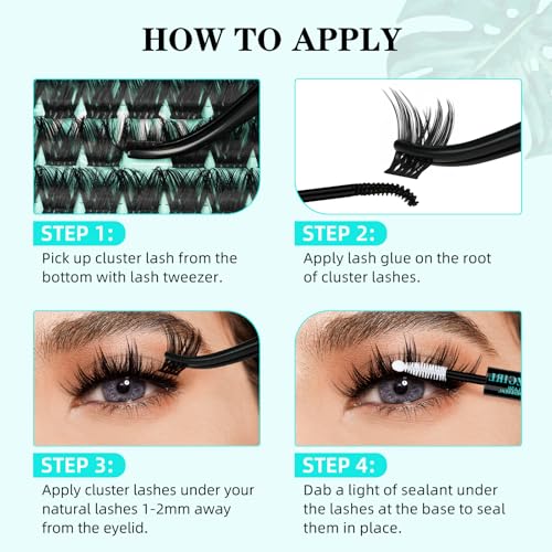 Lash Clusters Kit 168pcs Eyelash Extension Kit Cluster Lashes Natural Look with Lash Bond and Seal Waterproof, Lash Remover Eyelashes Tweezer with Wet Look Ultra-Thin Band Lashes(Tulip-Kit,D-10-18mm)