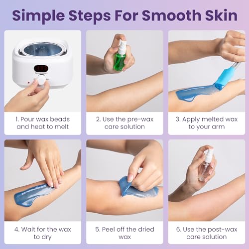 Sunvivi Wax Kit Digital Hair Removal Waxing Kit for Women & Men, Hot Wax Warmer Pot with 5 Bag Hard Wax Beads, Wax Melt Warmer Kit for Full Body, Legs, Face, Bikini,Sensitive skin, White