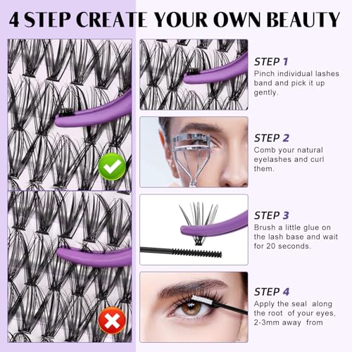 Lash Extension Kit for Beginners 280pcs Eyelash Extension Kit 30D 9-16 Mixed Lash Clusters Kit D Curl Lash Kit with Lash Bond and Seal Individual Lashes Kit DIY (KIT,30D-D-9-16MIX)