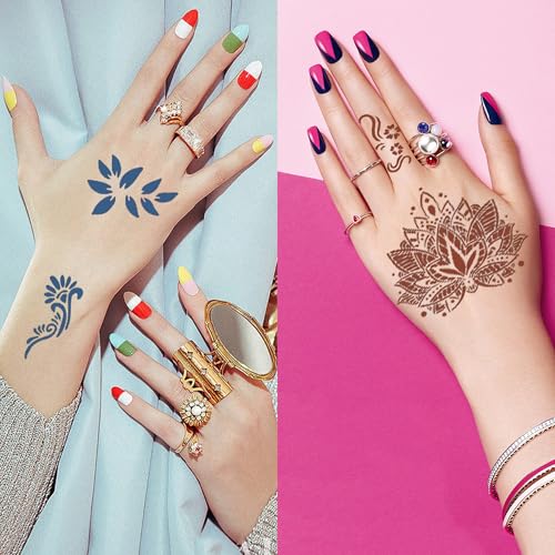 Temporary Tattoo Stencils Reusable for Women Girls, 344 PCS Henna Tattoo Stencil Kit, Temporary Glitter Tattoo Stencils for Face Body Paint DIY