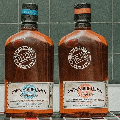 18.21 Man Made Noble Oud Wash & Absolute Mahogany 3-in-1, 18 oz Wash 2-Set Bundle, All Hair & Skin Types for Men, Strengthens and Moisturizes in a Manly Aroma