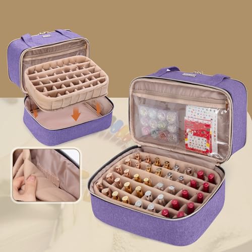 BAFASO Nail Polish Storage Holds 40 Bottles (15ml - 0.5 fl.oz) and a Nail Lamp, Nail Polish Carrying Case with Manicure Tools Sections (BAG ONLY), Purple