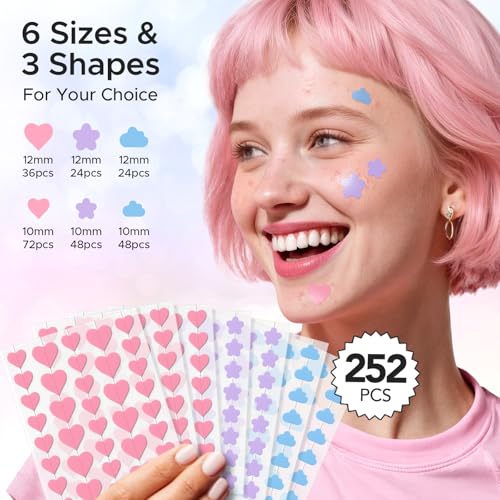 LitBear Acne Pimple Patch, 6 Sizes 252 Dots Cute Pimple Patches with Salicylic Acid, Tea Tree Oil & Calendula Oil, Hydrocolloid Acne Patches for Face, Colorful Zit Patch Blemish Sticker Acne Dots