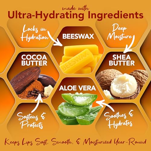 Nature's Bees Cocoa Butter Lip Balm, Lip Care for Dry Lips, Coconut Oil, Beeswax, Vitamin E, Aloe, & Shea Butter, 0.15 oz Each, 3 Flavors Coconut, Cherry, and Mint, 24 Pack - Packaging May Vary