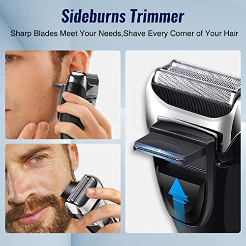 PRITECH Electric Razor for Men, Waterproof Foil Electric Shavers with Beard Trimmer, Cordless Rechargeable Razor for Shaving Face, LED Display Wet Dry Use
