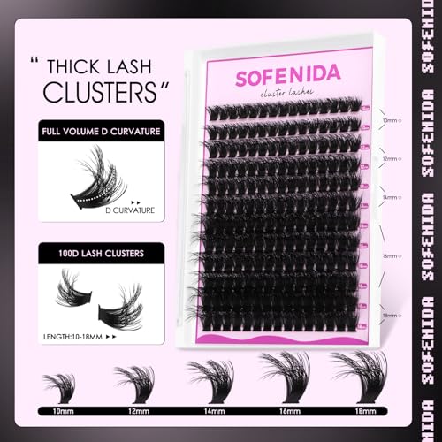 Lash Clusters Kit 100D Thick Cluster Lashes 10-18mm Volume Eyelash Clusters D Curvature Cluster Eyelash Extensions 3D Wispy Lash Clusters DIY Lash Extension Kit(100D-10-18MIX Thick Kit)