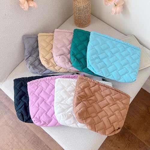 Wlz Quilted Makeup Bag Travel Toiletry Bag Puffy Cute Makeup Organizer Bags Small Cosmetic Bag Cotton Pouch Travel Essentials for Women Girls (Blue)
