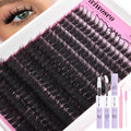 wiwoseo Fluffy Lash Clusters Kit Spikes Lashes Clusters Eyelash Extensions Kit Thick Volume Lash Extension Kit Cluster Lashes with Spikes 10-18MM Spiky Eyelash Clusters Kit Clear Lash Bond and Seal