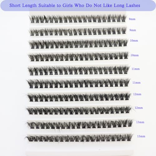 DAODER Short Lash Extension Kit 50D Natural Lash Clusters Wispy Fluff Eyelash Extensions D Curl Individual Lashes 9-13MM Thick Eyelashes Clusters Bond and Seal(Thick Short Eyelash Extension Kit 50P)