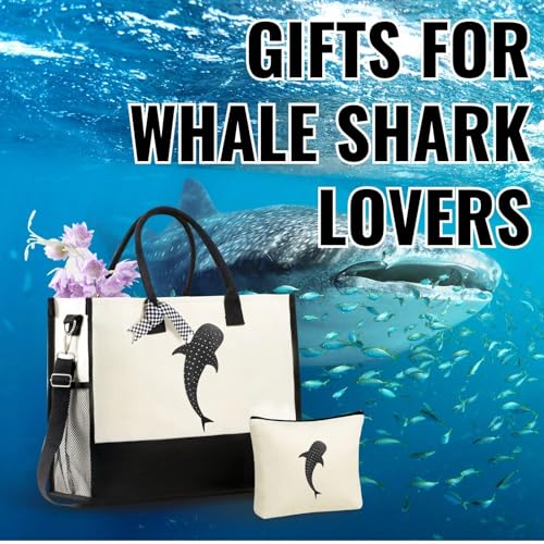 InnoBeta Whale Shark Gifts for Women, Whale Shark Themed Tote Bag with Makeup Pouch Set, Gift for Whale Shark Lovers on Christmas, Birthday