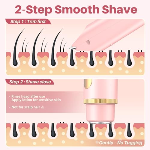 2025 Upgraded Bikini Trimmer for Women, Dual-Head Shaver with LCD Display, Ceramic-Blade Pubic Hair Trimmer, IPX7 Waterproof Wet & Dry Shower Shaver, Travel-Ready Gift Pouch(Pink)