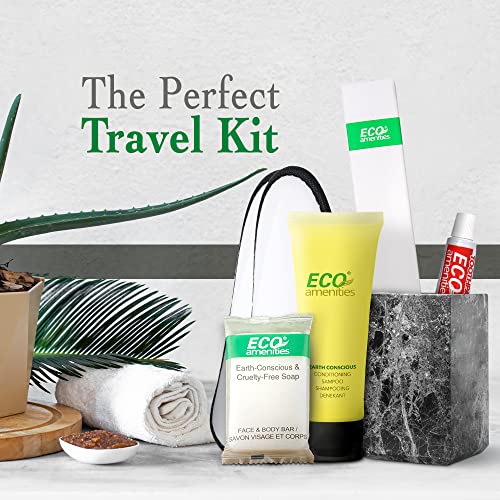 ECO amenities Bulk Hotel Toiletries Set - Travel Toothbrush Set - Cruelty-Free Shampoo & Conditioner - Bar Soap Bulk & Closed-Toe Slippers - 140 Pieces, 30ml Shampoo, 14g Soap, Green Tea