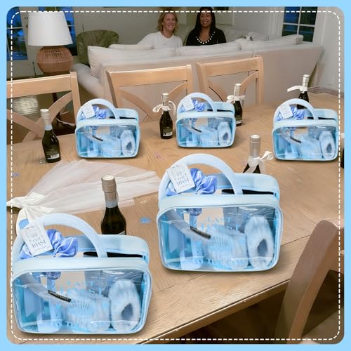 Meanplan 6 Pack Last Toast on the Coast Bachelorette Party Favors Blue Coastal Bridesmaid Proposal Gifts Makeup Bag Claw Clip Wristband Scrunchies Hairband Can Sleeve Bridal Show Wedding Gifts