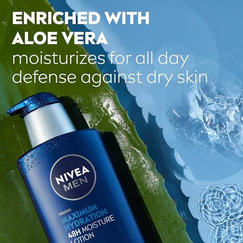 NIVEA MEN Maximum Hydration 48-Hour Moisture Body Lotion for Dry Skin, Aloe Vera Lotion for Men, 3-in-1 Body, Face and Hands, Dermatologically-Tested, 16.9 Fl Oz Bottle (Pack of 2)
