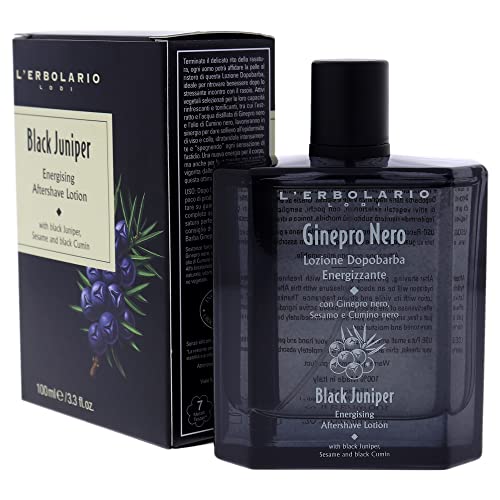 L'Erbolario Energizing After Shave Lotion - Hydrating Aftershave for Men for Soothed Face and Neck - Woody Post Shave Cream - Black Juniper - 3.3 oz