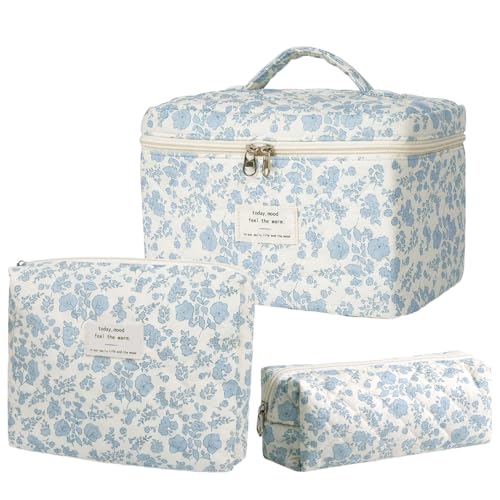 Makeup Bag Toiletry Bag Cosmetic Bag Cute Preppy Stuff Things for Teen Girls Large Make Up Pouch Floral Quilted Skincare Bags Organizer Travel Essentials for Women Gifts for Women