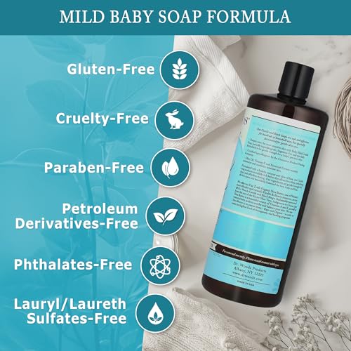 Dr. Woods Unscented Baby Mild Liquid Castile Soap - Gentle Cleanser with Organic Shea Butter, Natural Soap for Sensitive Skin - Paraben, Sulfate, and Phthalate Free - 32 Fl Oz