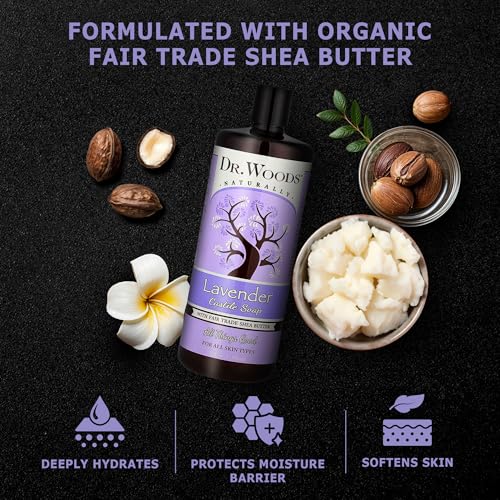 Dr. Woods Lavender Liquid Castile Soap - Castile Soap with Pure Lavender Oil, Body Wash for Men and Women, Organic Shea Butter, Natural Cleaner for Face, Hands, and Body - 32 Fl Oz, Pack of 2