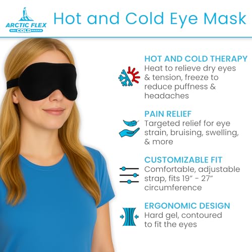 Arctic Flex Cooling Eye Mask - Gel Cold Compress for Migraine, Puffy Eyes, Sleeping, Headaches - Heated Eye Mask for Women & Men - Hot & Cold Therapy - After Surgery Ice Treatment, Reusable, Freezable