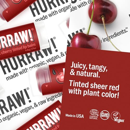 Hurraw! Black Cherry Tinted Lip Balm, 2 Pack: (Sheer Red Tint) Organic, Certified Vegan, Cruelty and Gluten Free. Non-GMO, 100% Natural Ingredients. Bee, Shea, Soy and Palm Free. Made in USA