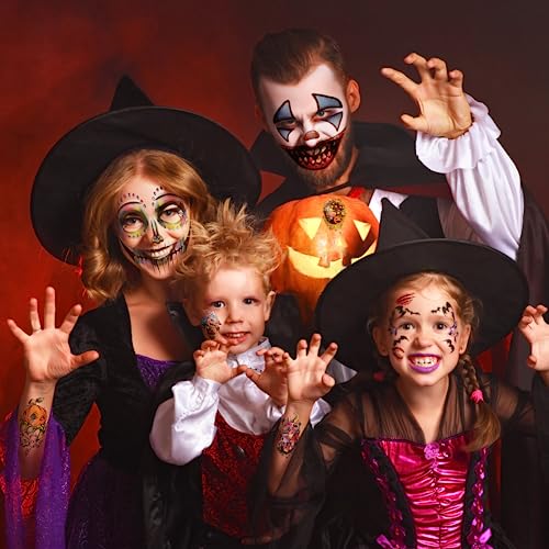 50 PCS Halloween Prank Makeup Face Tattoos Adult Women Men, 10PCS Horror Scary Halloween Face Mouth Tattoos Stickers, 40PCS Witch Ghost Pumpkin Jack Tiny Tattoo for Costume Cosplay Party Kit