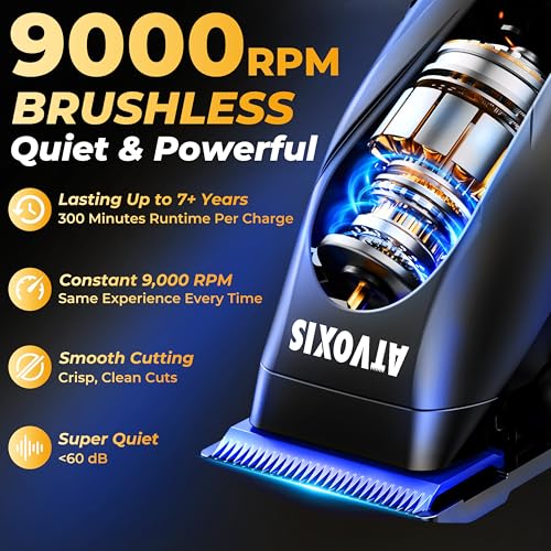 Metal Body 9000 RPM Brushless Motor Professional Hair Clippers for Men: Cordless Barber Clipper with DLC Blades LED Display Fast Charging Stand Travel Pouch Maquina para Cortar Pelo De Hombre