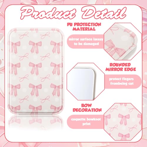 Geelin 12 Pcs Compact Mirror Bulk Mini Pocket Mirrors for Women Travel Folding Mirror Portable Hand Mirrors for Party Gift Camping Office Home(Pink Bow)