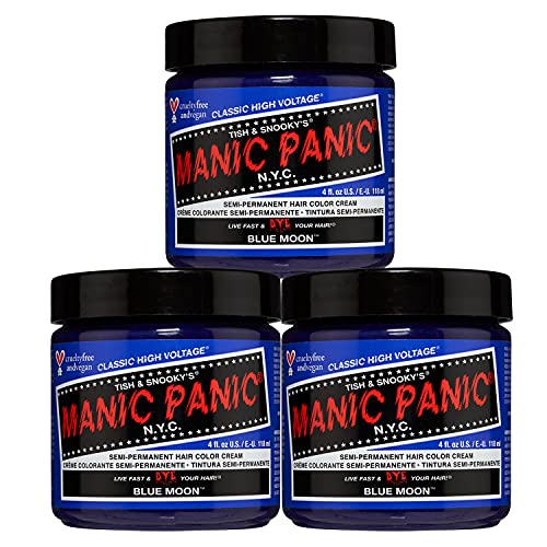 MANIC PANIC Classic Blue Moon Semi Permanent Hair Color - Neon Cool Blue Hair Dye for Women & Men That Lasts 4-6 Weeks - Vegan, Ammonia & Cruelty-Free - Create & Mix Custom Shades (4oz / 3pk)