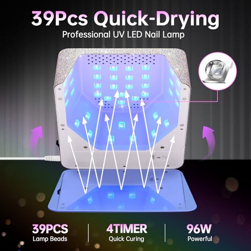 UV LED Nail Lamp 96W Plug-in Nail Dryer Sparkly Gel Polish Light 4 Timer Setting Professional Quick Dry Curing Lamp with Display Auto Sensor for Salon & Home