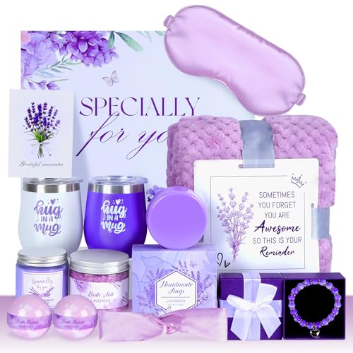 Mother's Day and Get Well Gifts for Women,Birthday Gifts Basket for Women,Relaxing Spa Care Package With Luxury Flannel Blanket,Unique Self Care Gift Basket for Mom, Wife, Friends