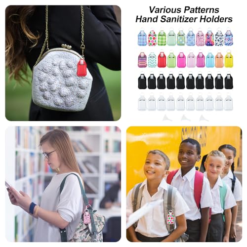 83Pcs Hand Sanitizer Holder Set, 40 Pcs Hand Sanitizer Holder Keychains & 40 Reusable Flip Cap Travel Bottles (30ml/1oz), 3 Funnels, For Travel, Vacation, Camping, Picnic, Party, Home, Office