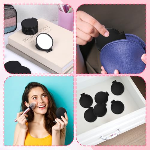 80Pcs Mini Folding Mirror for Purse, Round Makeup Mirror Portable Pocket Compact Travel Small Mirrors Mini Gifts for Women Adult Coworker Friends Halloween Christmas (2.5Inch, Black)