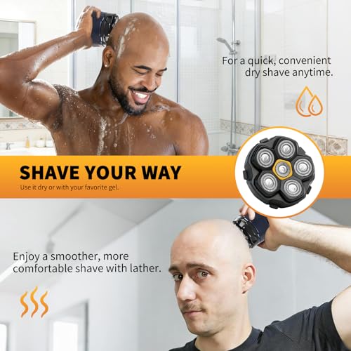 6 Blade Magnetic Replacement Shaving Heads for 6D Bald Head Shavers, Compatible with Most Magnetic Electric Razors for Men (4 Packs)