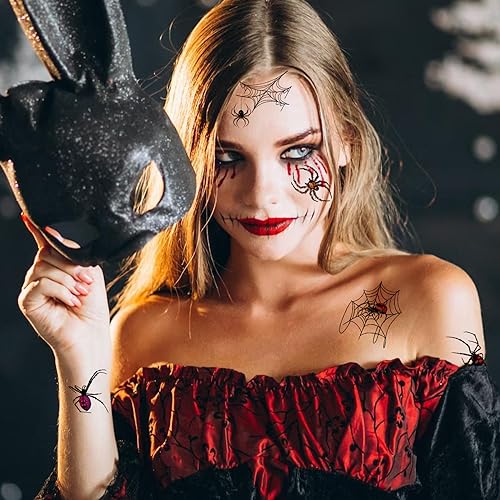 10 Sheets Halloween Spider Web Temporary Tattoos for Adults, Realistic Spider Fake Tattoo Stickers Halloween Cosplay Party Favors, Halloween Gifts Goodie Bag Fillers