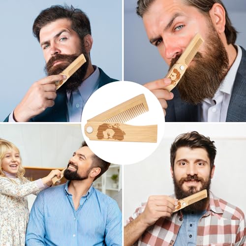 Folding Beard Comb for Men, Portable Bamboo Beard & Mustache Comb Hair Brush with Travel Pouch, Ideal Father¡¯s Day, Birthday, Christmas Gift Stocking Stuffers for Him