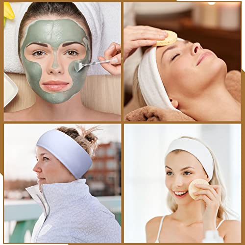 Skyley Esthetician Supplies 4 Pack Facial Headbands Esthetician Makeup Head Wrap 30 Pieces Compressed Facial Sponges, 4 Pieces Face Mask Fan Brushes(Yellow, White, Orange)