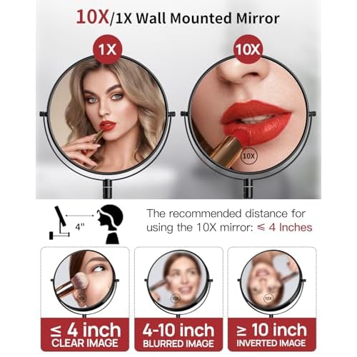 Gospire 9" Large Size Wall Mount Magnifying Mirror, 1X/10X Magnification Double-Sided, 360¡Æ Swivel Extendable Cosmetic Vanity Round Shaving Bathroom Mirror for Men and Women