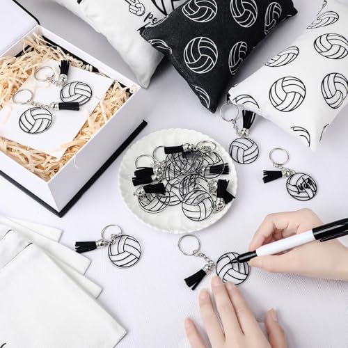 33 Pcs Valentines Day Volleyball Party Favors Include 16 Volleyball Makeup Bag Canvas Cosmetic Bag 16 Acrylic Keychain with a Marker for Birthday Team Lover Gift Filler