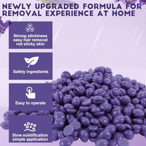 1lb Scented Hard Wax Beads, Sensitive Skin Brazilian Waxing Bead, Stripless Wax Bead for Coarse Hair Removal for Bikini Line, Body, Face, Arms, Legs, Back, Chest, 10 Wooden Sticks