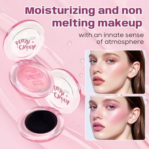 2 Pcs Gradient Blush for Cheeks - cream blush, Luxuriously Creamy & Blendable Color,Long-Lasting & Buildable Cheek Makeup in Crystal Clear Case for Natural Flush