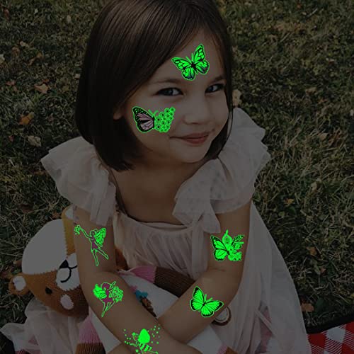 Luminous Butterfly Tattoos for Kids - 14 Sheets Glow in The Dark Butterfly Fairy Temporary Tattoos for Girls Birthday Party Favors Goodie Bag Fillers