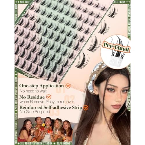 Self Adhesive Lash Clusters Manga Wispy Self Adhesive Eyelashes Invisible Band Anime Eyelash Clusters Spikes Pre Glued Spiky Individuals Lashes Extension Natural 10-16mm No Glue Needed Doll Lashes